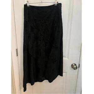 VTG Banana Republic Asymmetric Midi Skirt Suede Leather Sz 6 Black 90's Academia